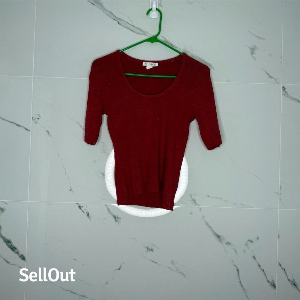 Vintage 90’s J.J. Basics M red Rib Knit 3/4 Sleeve Scoop Neck Sweater​
